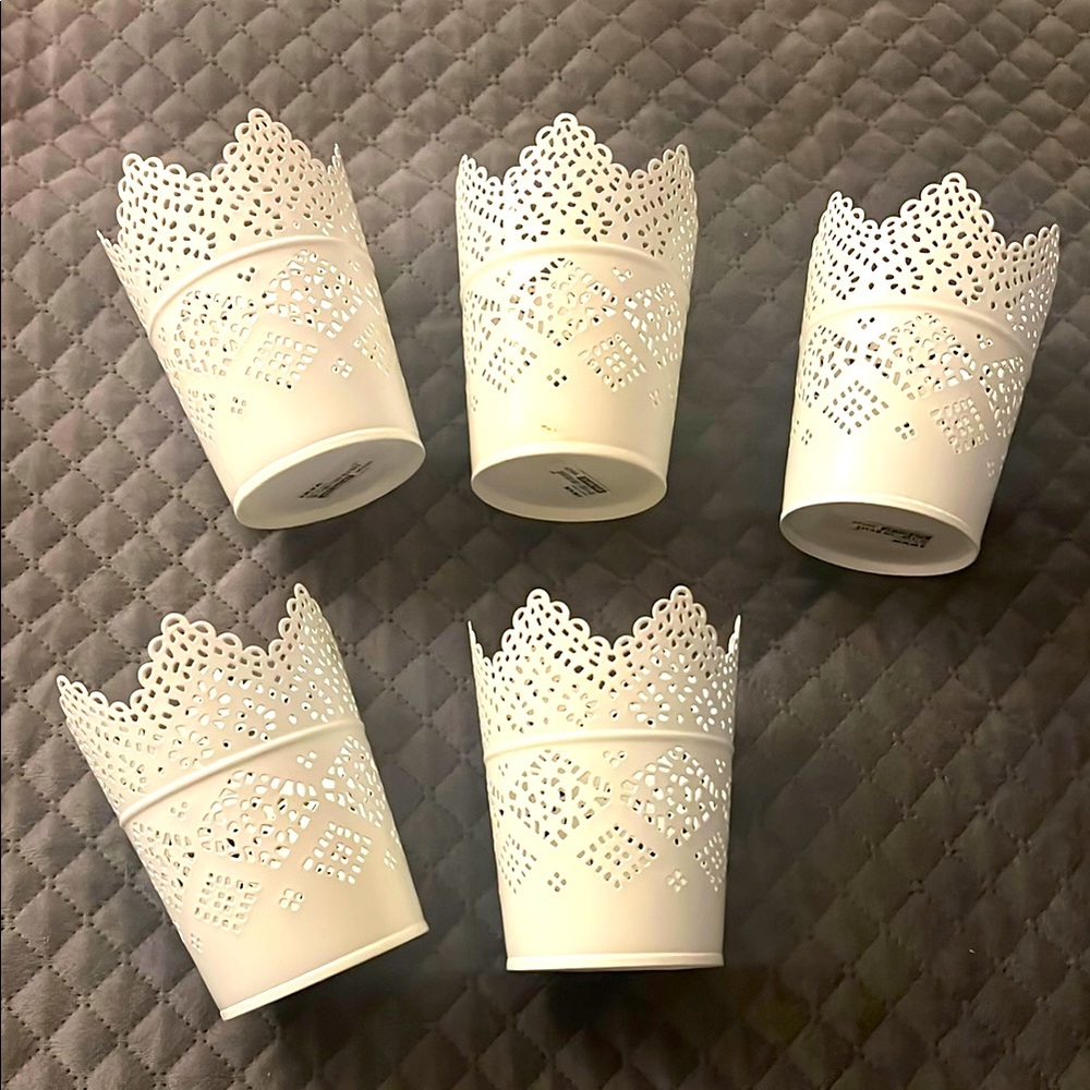 IKEA White Lace Candle Holders